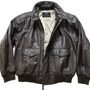 Vtg 1991 Camel Joe A-2 Leather Flight Jacket American‎ Born Korea Map Lining XL